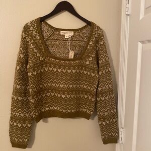 Saltwater Luxe.Los Angeles.Olive Green Patterned Sweater. Long Sleeve.NWT.Medium